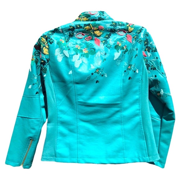 Colleen Lopez Turquoise Faux Leather Jacket GORGEOUS!! - Picture 2 of 12